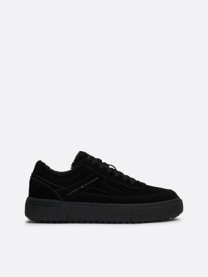 black warm lined suede trainers for women tommy hilfiger