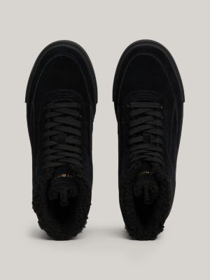 black warm lined suede high-top trainers for women tommy hilfiger