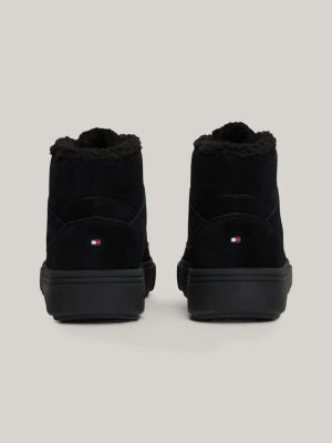 black warm lined suede high-top trainers for women tommy hilfiger