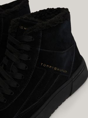 zwart warm gevoerde hoge sneaker van suède voor dames - tommy hilfiger