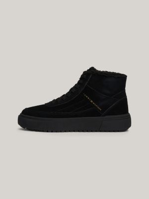 black warm lined suede high-top trainers for women tommy hilfiger