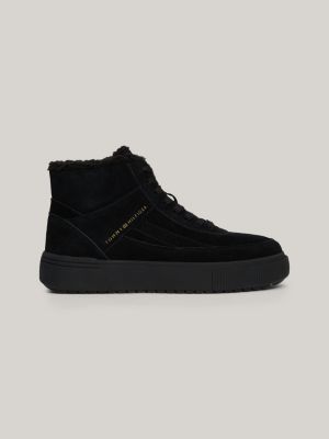 black warm gevoerde hoge sneaker van suède voor dames - tommy hilfiger