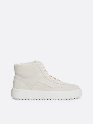 beige warm lined suede high-top trainers for women tommy hilfiger