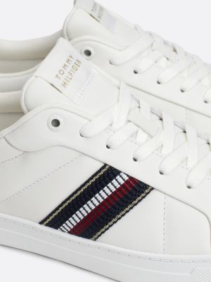 baskets en cuir à bande emblématique blanc pour femmes tommy hilfiger