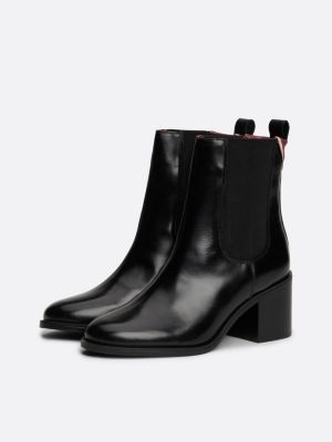 schwarz leder-stiefelette mit th-monogramm für damen - tommy hilfiger