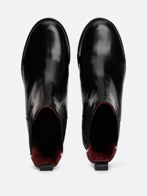 bottines en cuir à monogramme th noir pour femmes tommy hilfiger