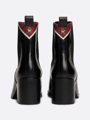 bottines en cuir à monogramme th noir pour femmes tommy hilfiger