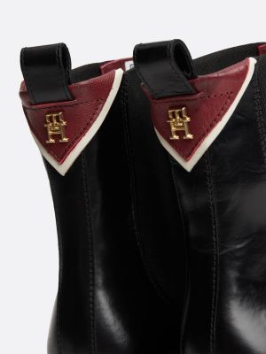 black th monogram leather ankle boots for women tommy hilfiger