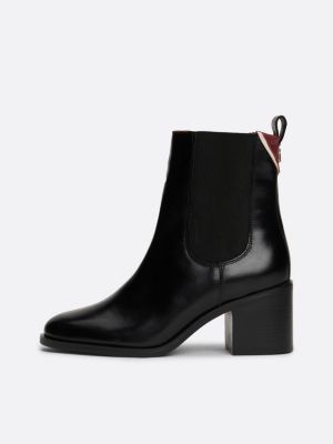 schwarz leder-stiefelette mit th-monogramm für damen - tommy hilfiger