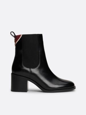 schwarz leder-stiefelette mit th-monogramm für damen - tommy hilfiger