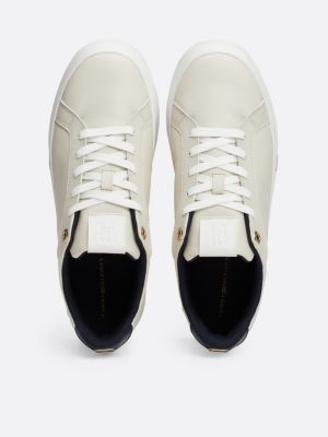 white th monogram leather platform trainers for women tommy hilfiger