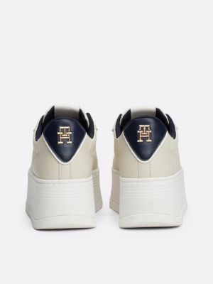 white th monogram leather platform trainers for women tommy hilfiger