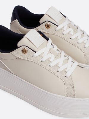 white th monogram leather platform trainers for women tommy hilfiger