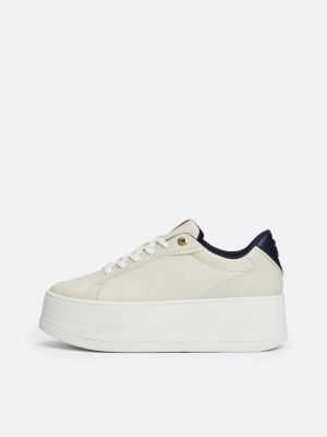 white th monogram leather platform trainers for women tommy hilfiger