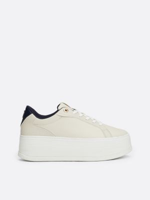 white th monogram leather platform trainers for women tommy hilfiger