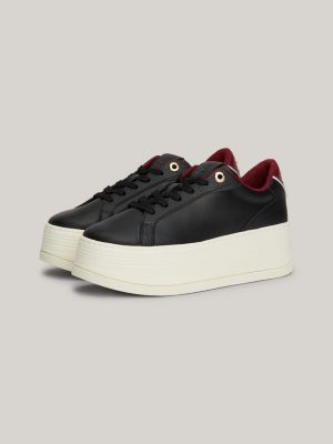 black th monogram leather platform trainers for women tommy hilfiger