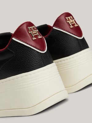 black th monogram leather platform trainers for women tommy hilfiger