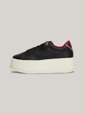 black th monogram leather platform trainers for women tommy hilfiger