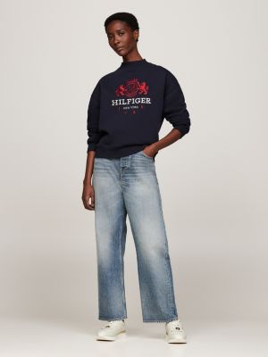 sneakers running in pelle con monogramma th bianco da donne tommy hilfiger