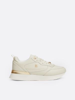 baskets de running en cuir à monogramme th beige pour femmes tommy hilfiger