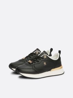 sneakers running in pelle con monogramma th nero da donne tommy hilfiger