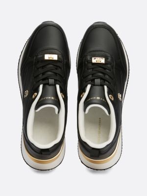 sneakers running in pelle con monogramma th nero da donne tommy hilfiger