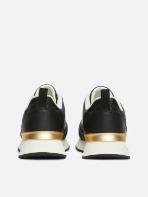 sneakers running in pelle con monogramma th nero da donne tommy hilfiger