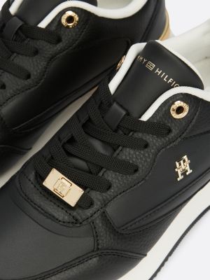 sneakers running in pelle con monogramma th nero da donne tommy hilfiger