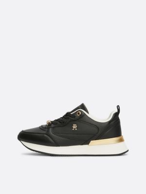 baskets de running en cuir à monogramme th noir pour femmes tommy hilfiger