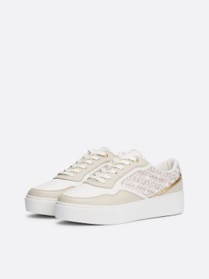 weiß plateau-sneaker aus leder mit th-monogramm für damen - tommy hilfiger