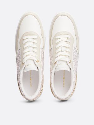 weiß plateau-sneaker aus leder mit th-monogramm für damen - tommy hilfiger
