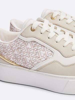 weiß plateau-sneaker aus leder mit th-monogramm für damen - tommy hilfiger