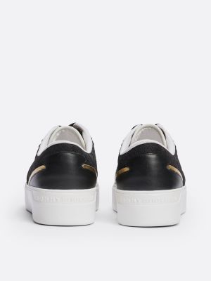 sneakers in pelle con plateau e monogrammi th nero da donne tommy hilfiger