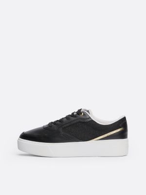 black th monogram leather platform trainers for women tommy hilfiger