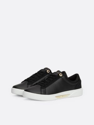 black metal hardware leather court trainers for women tommy hilfiger