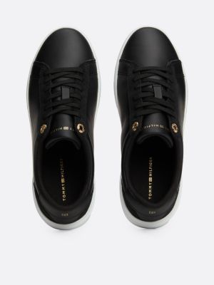 black metal hardware leather court trainers for women tommy hilfiger