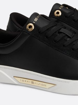 black metal hardware leather court trainers for women tommy hilfiger