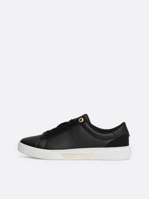 black metal hardware leather court trainers for women tommy hilfiger