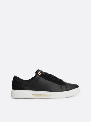 black metal hardware leather court trainers for women tommy hilfiger