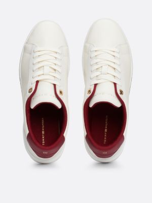 white metal hardware leather court trainers for women tommy hilfiger