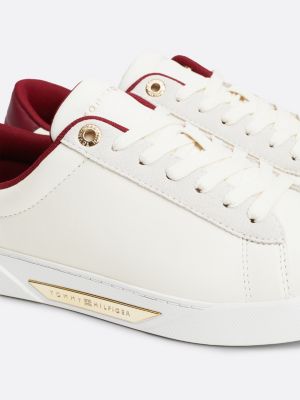 white metal hardware leather court trainers for women tommy hilfiger