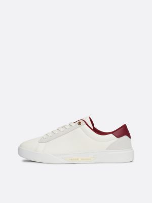 white metal hardware leather court trainers for women tommy hilfiger