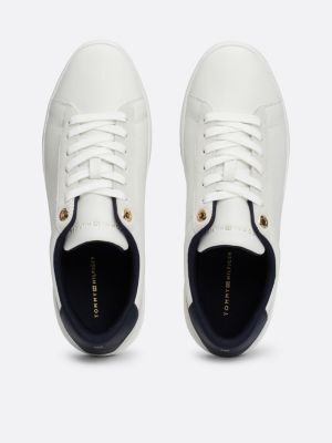 white metal hardware leather court trainers for women tommy hilfiger