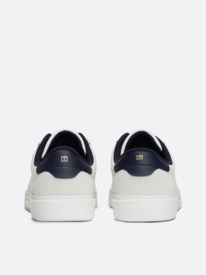 white metal hardware leather court trainers for women tommy hilfiger