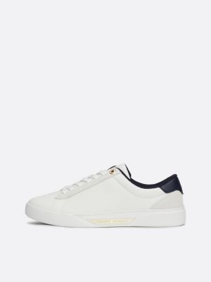 white metal hardware leather court trainers for women tommy hilfiger