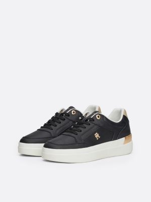 schwarz klobiger court-sneaker mit th-monogramm für damen - tommy hilfiger