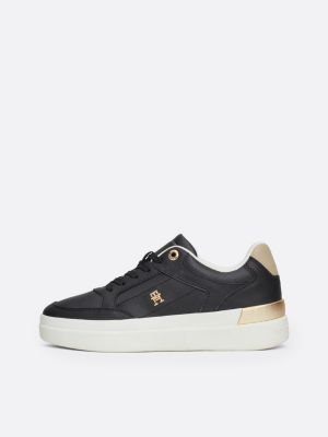 schwarz klobiger court-sneaker mit th-monogramm für damen - tommy hilfiger