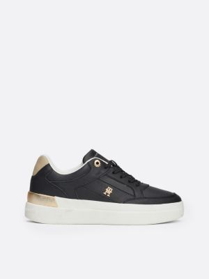 schwarz klobiger court-sneaker mit th-monogramm für damen - tommy hilfiger