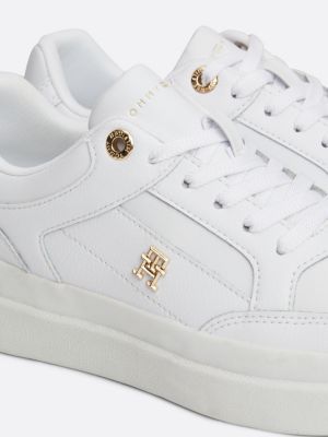 weiß klobiger court-sneaker mit th-monogramm für damen - tommy hilfiger