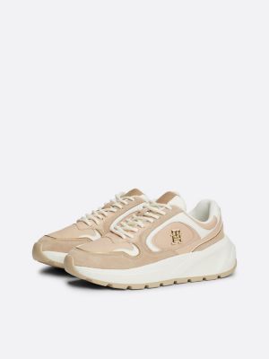 roze chunky leren sneaker met th-monogram voor dames - tommy hilfiger